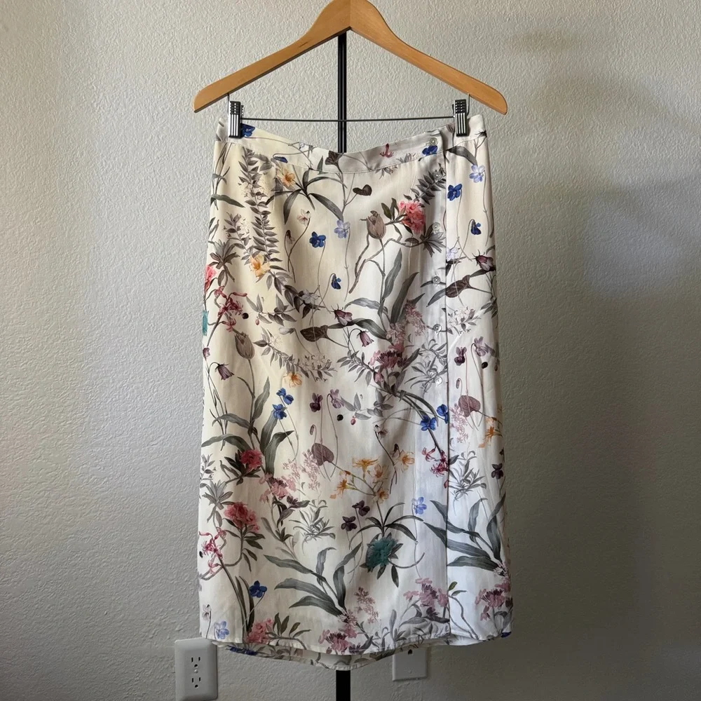 100% Silk Amour Vert Botanical Midi Skirt - Picture 1 of 10